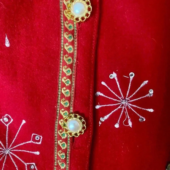 KEREN HART vintage Christmas snowman granny jacket wool blend size L faux Pearls - Picture 10 of 13
